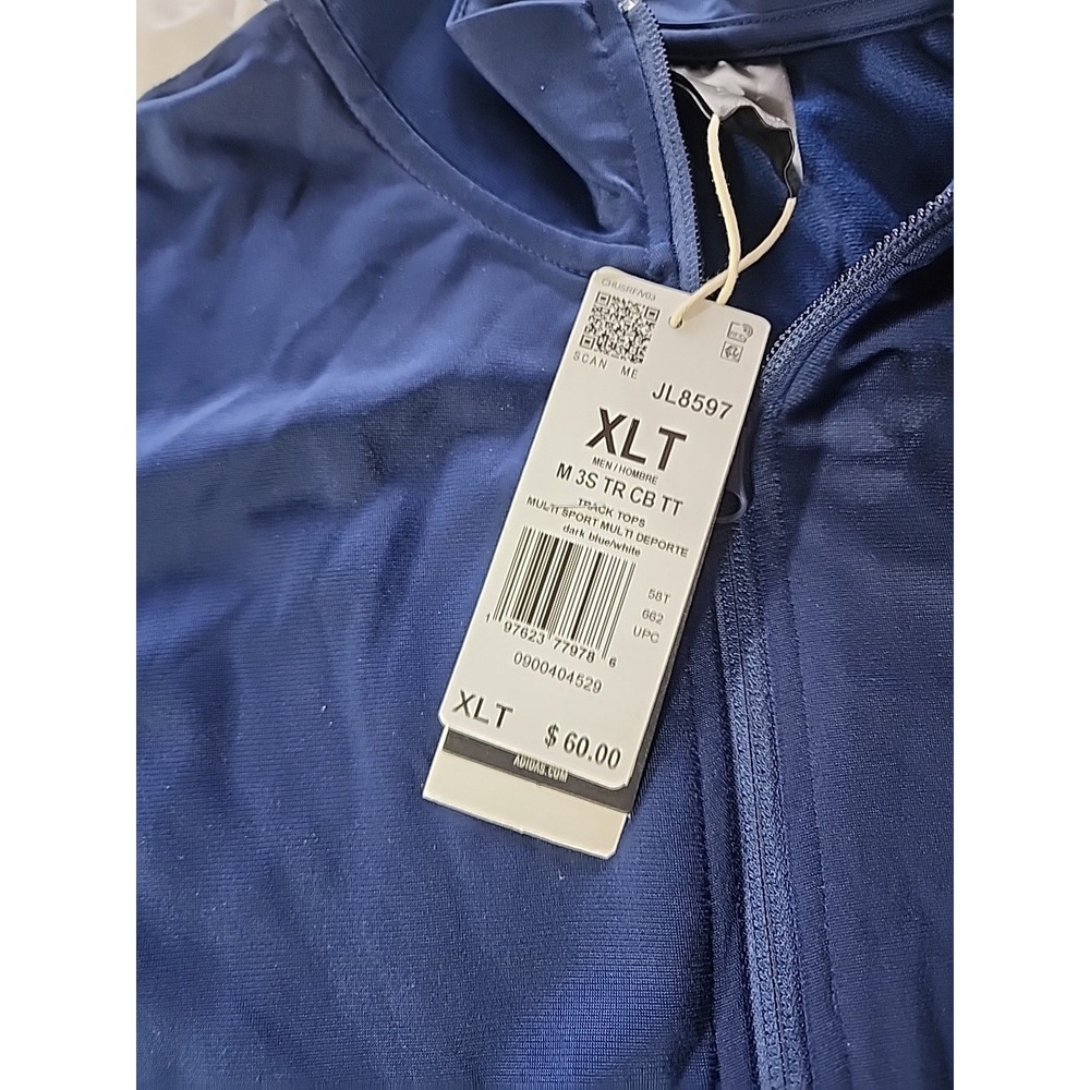 adidas Men's XLT 3-Stripes Colorblock Track Jacket Navy Blue White JL8597 NWT - Picture 3 of 12